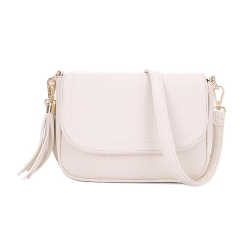 EVVE Small Crossbody Bag for Women Trendy Vegan Leather Flap Saddle Purses with Adjustable Shoulder Strap - Off White | Amazon (US)