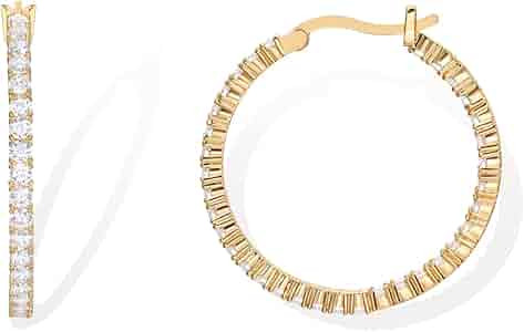 PAVOI 14K Gold Plated 925 Sterling Silver Post Cubic Zirconia Hoop Earrings | Amazon (US)