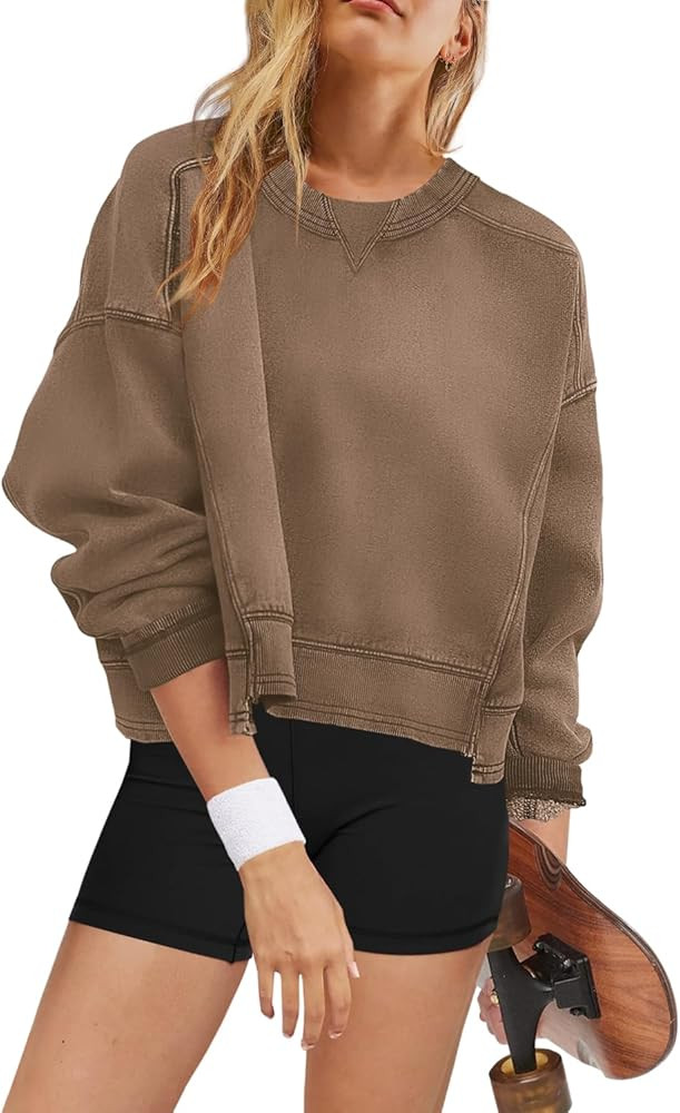 ReachMe Womens Cropped Crewneck Sweatshirts Crop Oversized Sweatshirts Athletic Long Sleeve Tops ... | Amazon (US)