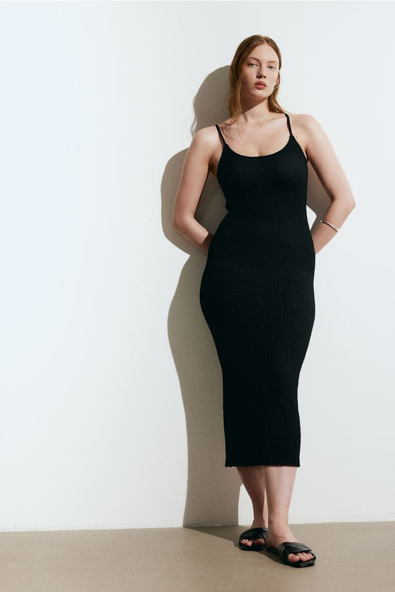 Crinkled jersey dress - Deep neckline - Sleeveless - Black - Ladies | H&M GB | H&M (UK, MY, IN, SG, PH, TW, HK)