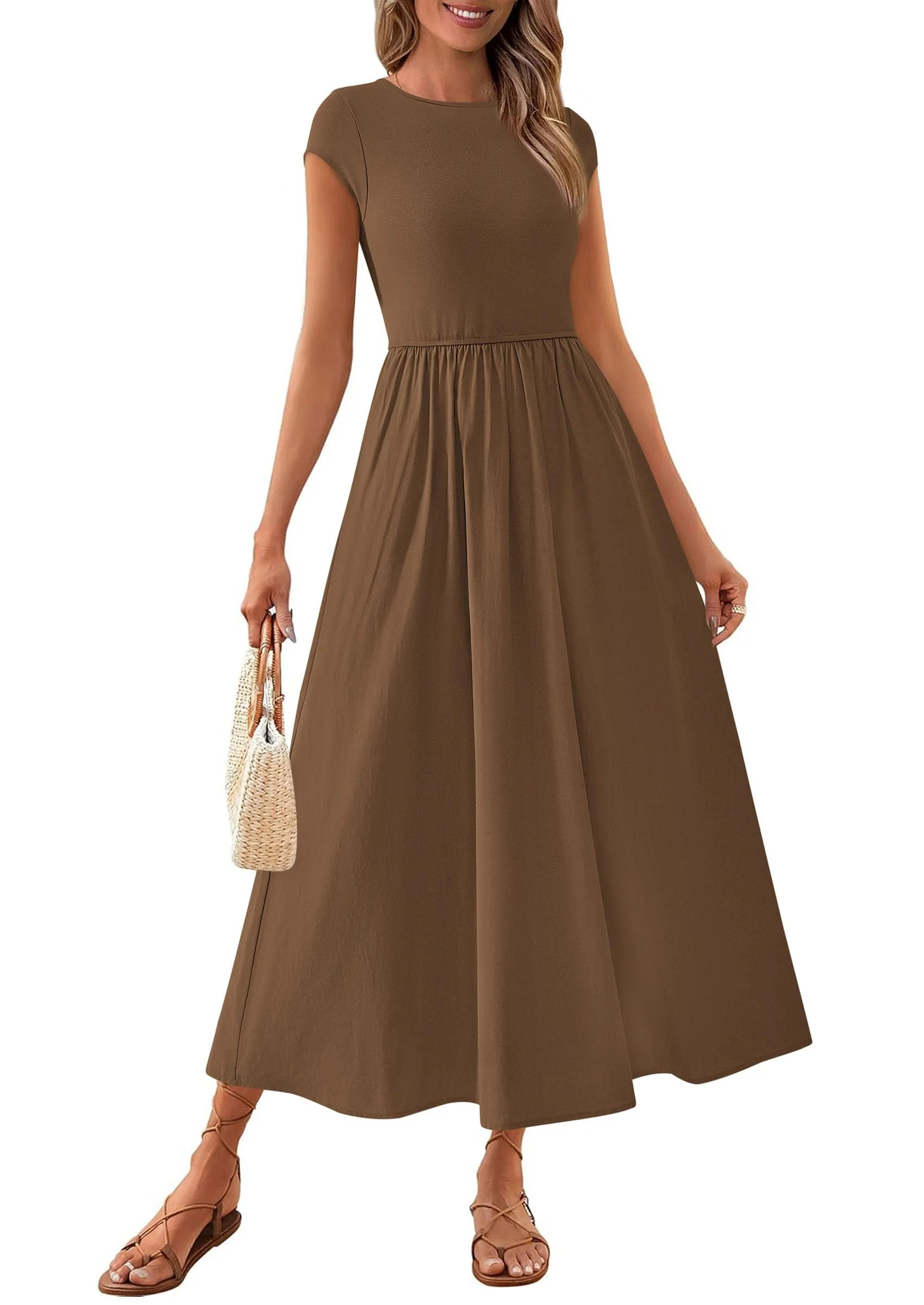 PRETTYGARDEN Women's Summer Casual Long Dresses Cap Sleeve Patchwork A Line Flowy Modest Elegant ... | Walmart (US)