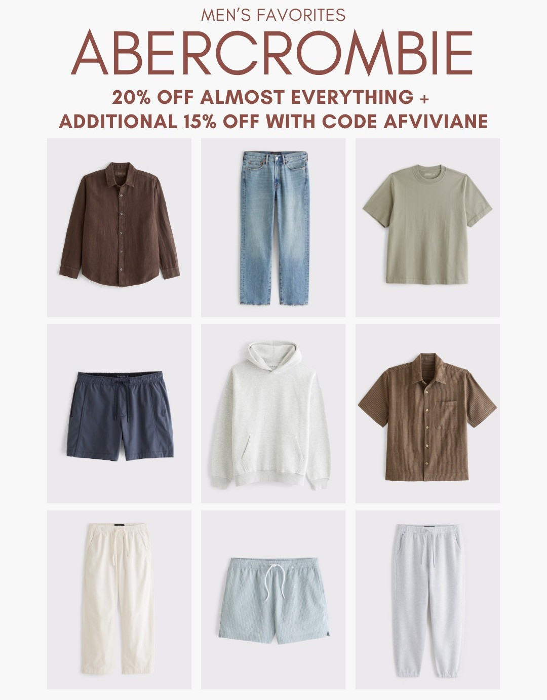 [7/16/26] @abercrombie code is live! AFVIVIANE for extra 15% off! some of Jake’s favorite pieces + new arrivals | Use code AFVIVIANE to get an additional 15% off almost everything in stores and online at checkout from July 16, 2026 to July 20, 2026 in US/CA. Exclusions apply. See details online.

#LTKootd #LTKSaleAlert #LTKMens