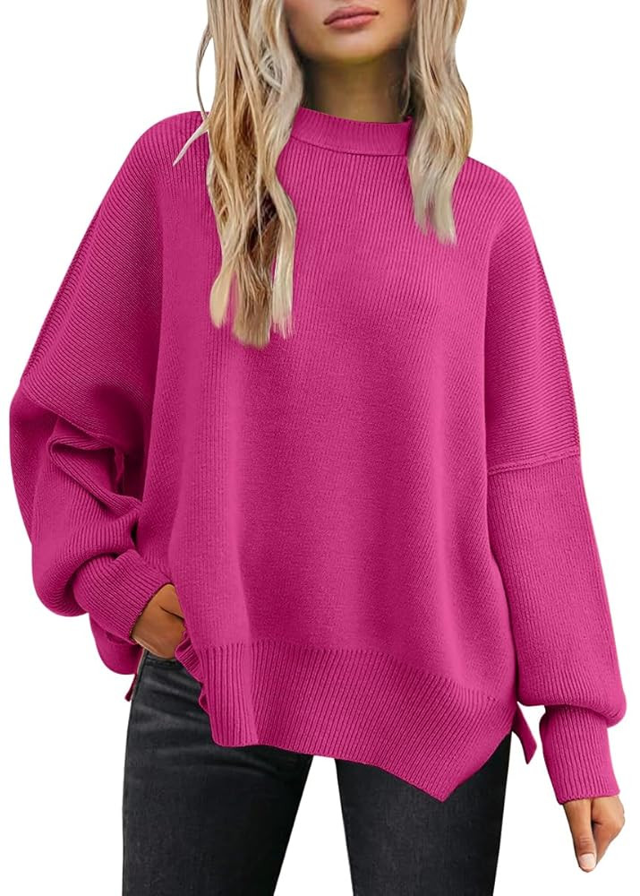 LILLUSORY Women's Oversized Batwing Sweaters 2025 Fall Outfits Trendy Crewneck Knit Side Slit Fas... | Amazon (US)