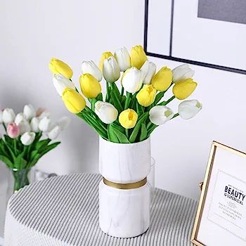 Deorok 30pcs Artificial Latex Tulips Flowers Faux Tulip Stems PU Real Touch Tulips for Wedding Pa... | Amazon (US)