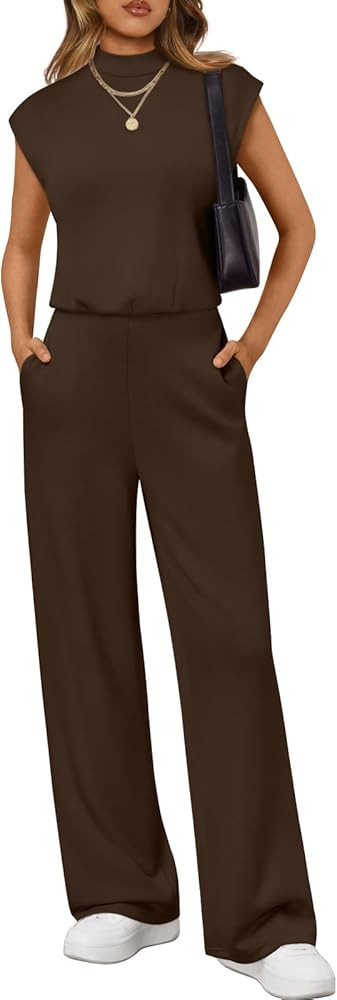 LILLUSORY Jumpsuits for Women Dressy Summer Jumpsuit 2026 Mock Neck Tops High Waist Wide Leg Pant... | Amazon (US)