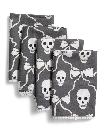 Set Of 4 Skull And Bow Napkins | TJ Maxx