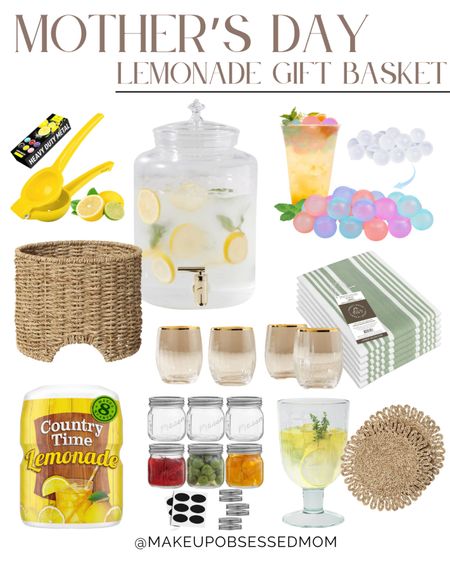 Treat your Mom, Aunt, or Mother-In-Law this coming Mother's Day with this lemonade gift basket idea: elegant glasses, mason jars, dish towels, lemon squeezer, and more!
#giftidea #affordablefinds #kitchenmusthave #partyessential

#LTKparties #LTKGiftGuide #LTKhome
