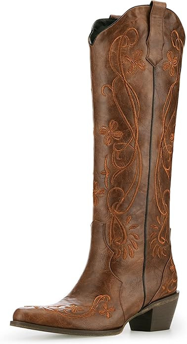 heelchic Cowboy Boots for Women, Knee High Cowgirl Boots with Classic Embroidered, Pointed Toe Ch... | Amazon (US)