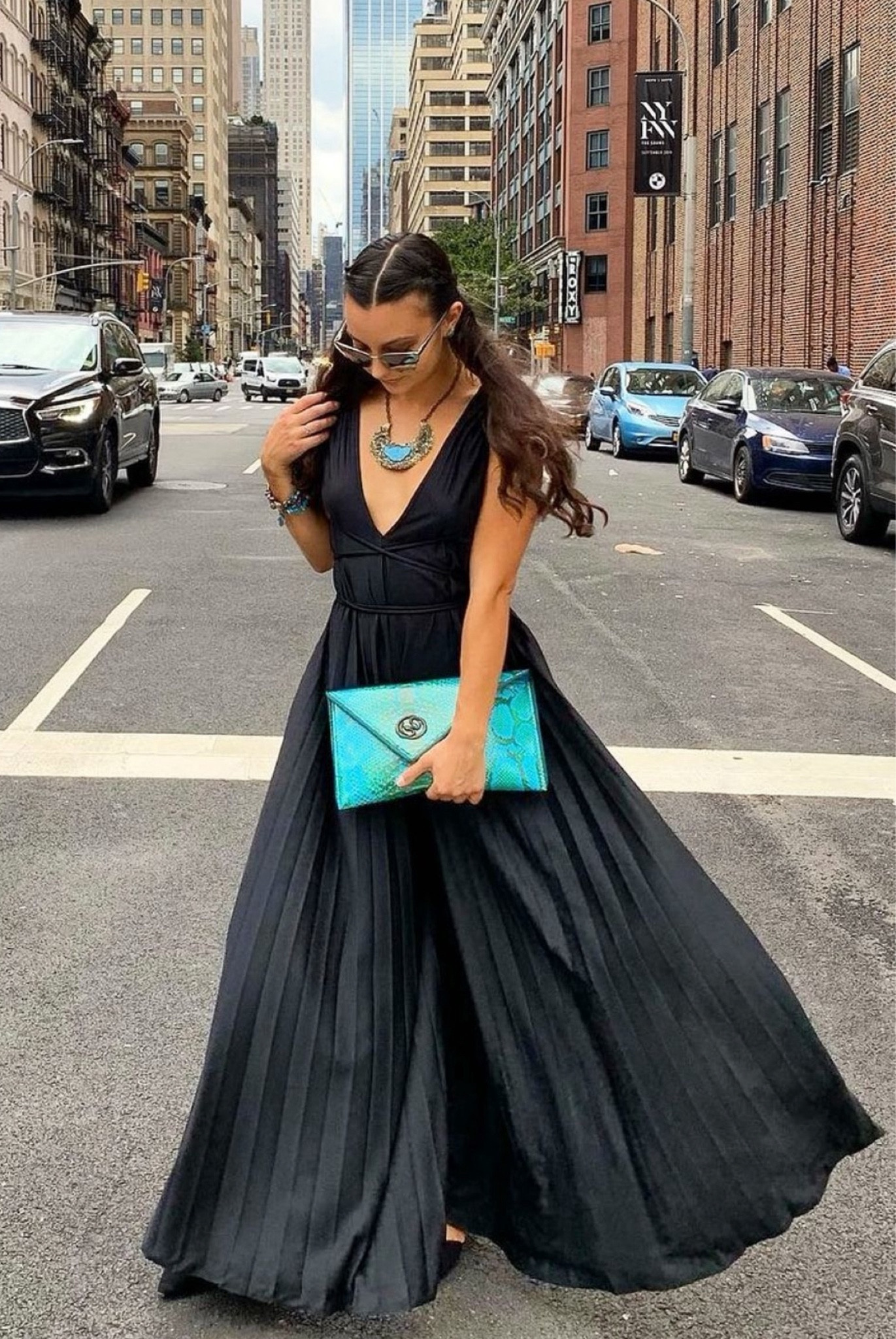 Black plunging neckline pleated gown/maxi dress Found some similar styles thrifted from Poshmark in a variety of sizes. 

#LTKparties #LTKMostLoved #LTKwedding