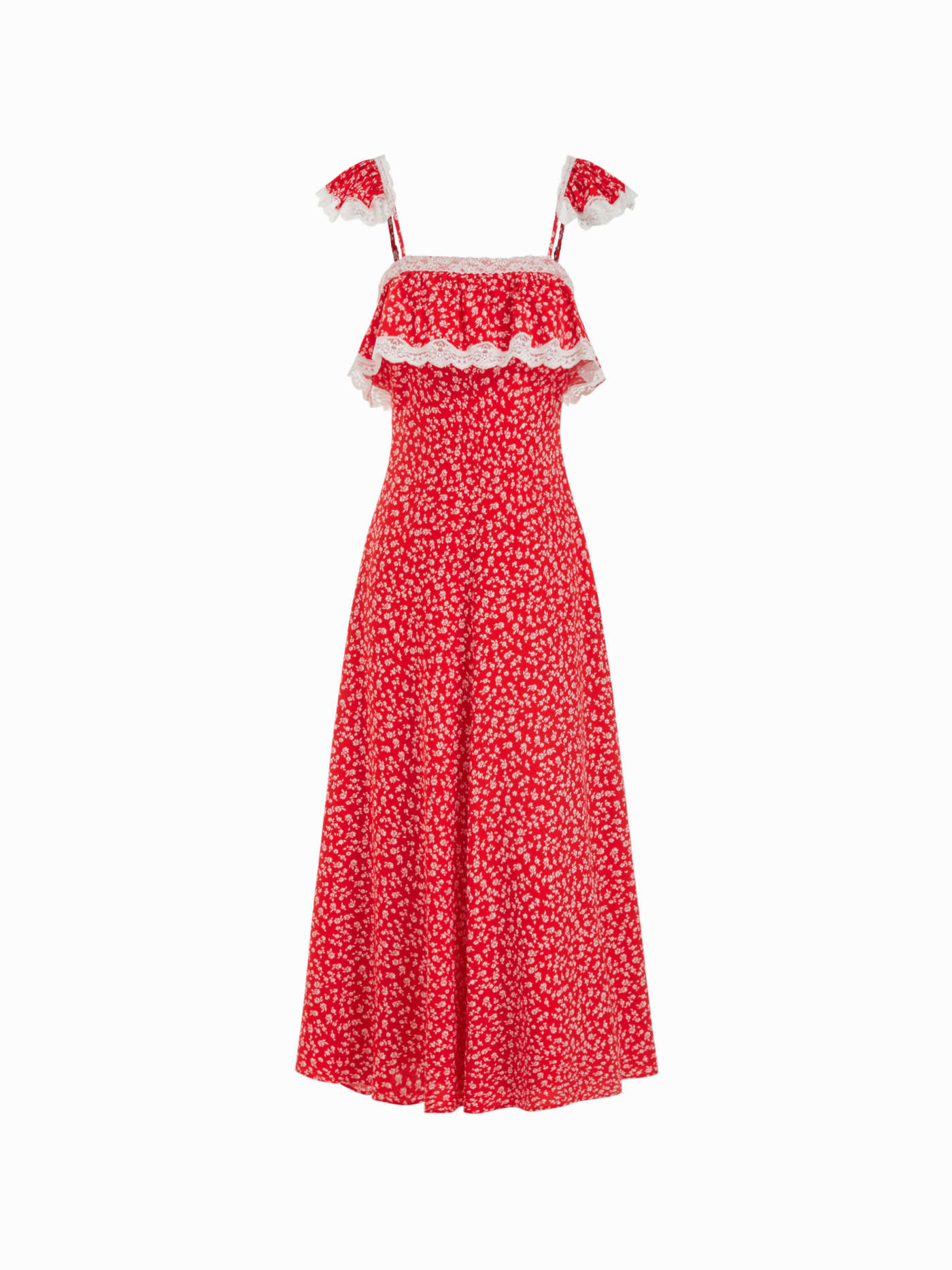 Woven Floral Square Neck Lace Trim Ruffle Babydoll Oversized Maxi Dress For Daily Casual Picnic | Cider
