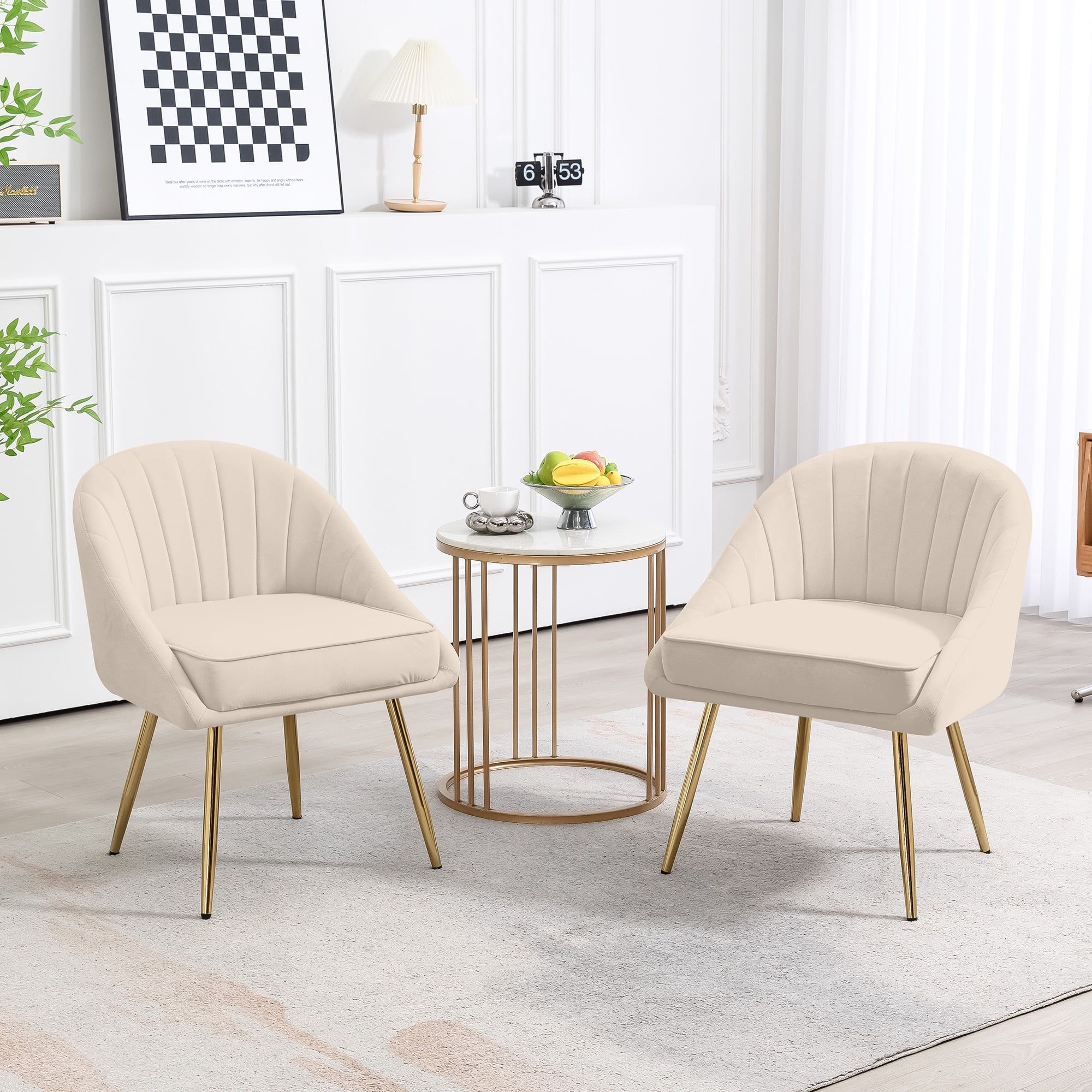 WangSiDun Modern Accent Chair Set of 2, Armless Slipper Chair Velvet Upholstered Lounge Chair, Si... | Walmart (US)