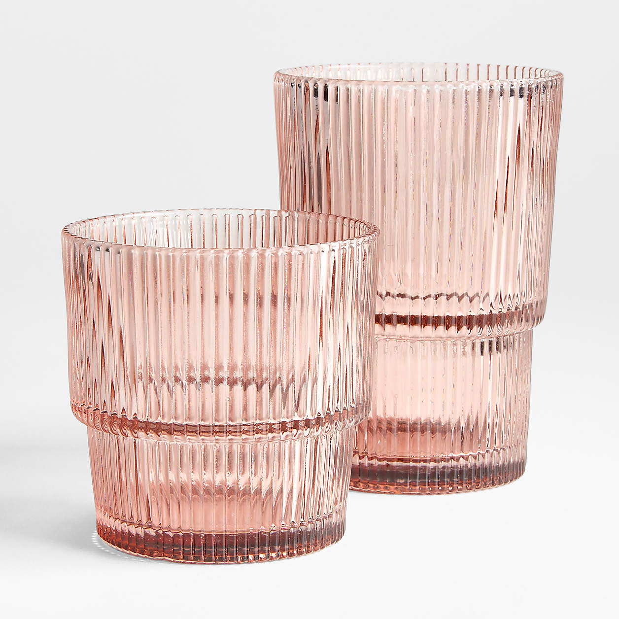 Atwell 16-oz. Spring Pink Stackable Ribbed Highball Glass + Reviews | Crate & Barrel | Crate & Barrel