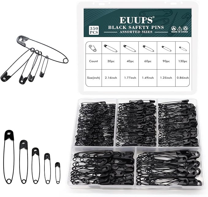 350PCS Black Safety Pins for Clothes, Small and Large Safety Pins Assorted 22-55mm Heavy Duty Saf... | Amazon (US)