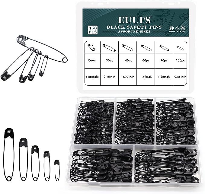 350PCS Black Safety Pins for Clothes, Small and Large Safety Pins Assorted 22-55mm Heavy Duty Saf... | Amazon (US)