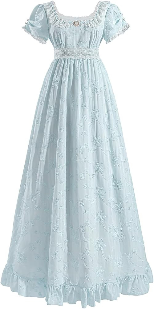 LTAKK Regency Dress Women Regency Costume Empire Waist Tea Party Victorian Gown with Pearl Brooch | Amazon (US)