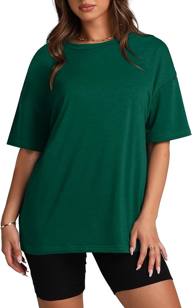 Oversized T Shirts for Women Summer Crewneck Short Sleeve Basic Tops Loose Fit | Amazon (US)