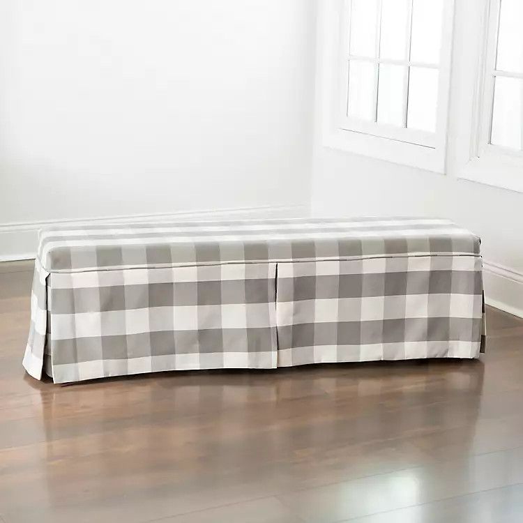 Gray and White Buffalo Check Skirted Bench | Kirkland's Home