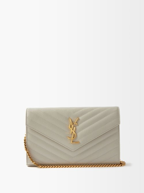Saint Laurent - Chain-strap Ysl-plaque Grained-leather Clutch Bag - Womens - Cream | Matches (US)