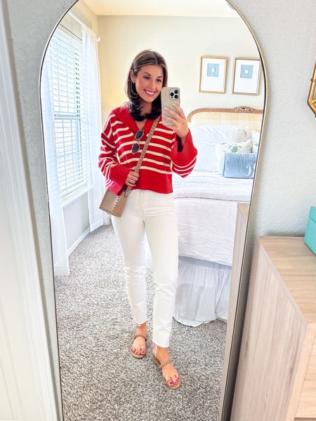 Chic summer look! Wearing an XS in sweater and 26 in jeans — jeans run small + no stretch — size up!

Summer outfit // summer style 

#LTKSeasonal #LTKstyletip