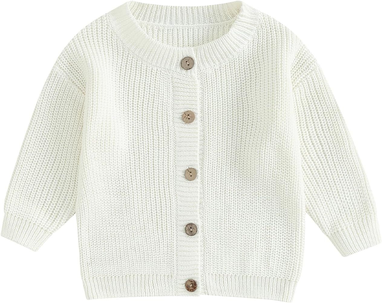 Baby Boy Girls Knit Cardigan Long Sleeve Round Neck Solid Color Button Down Sweater Infant Fall W... | Amazon (US)