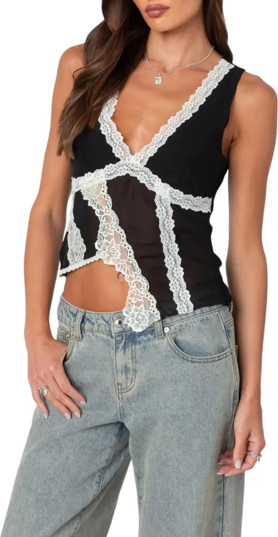 Asymmetric Lace Trim Chiffon Tank Top | Nordstrom