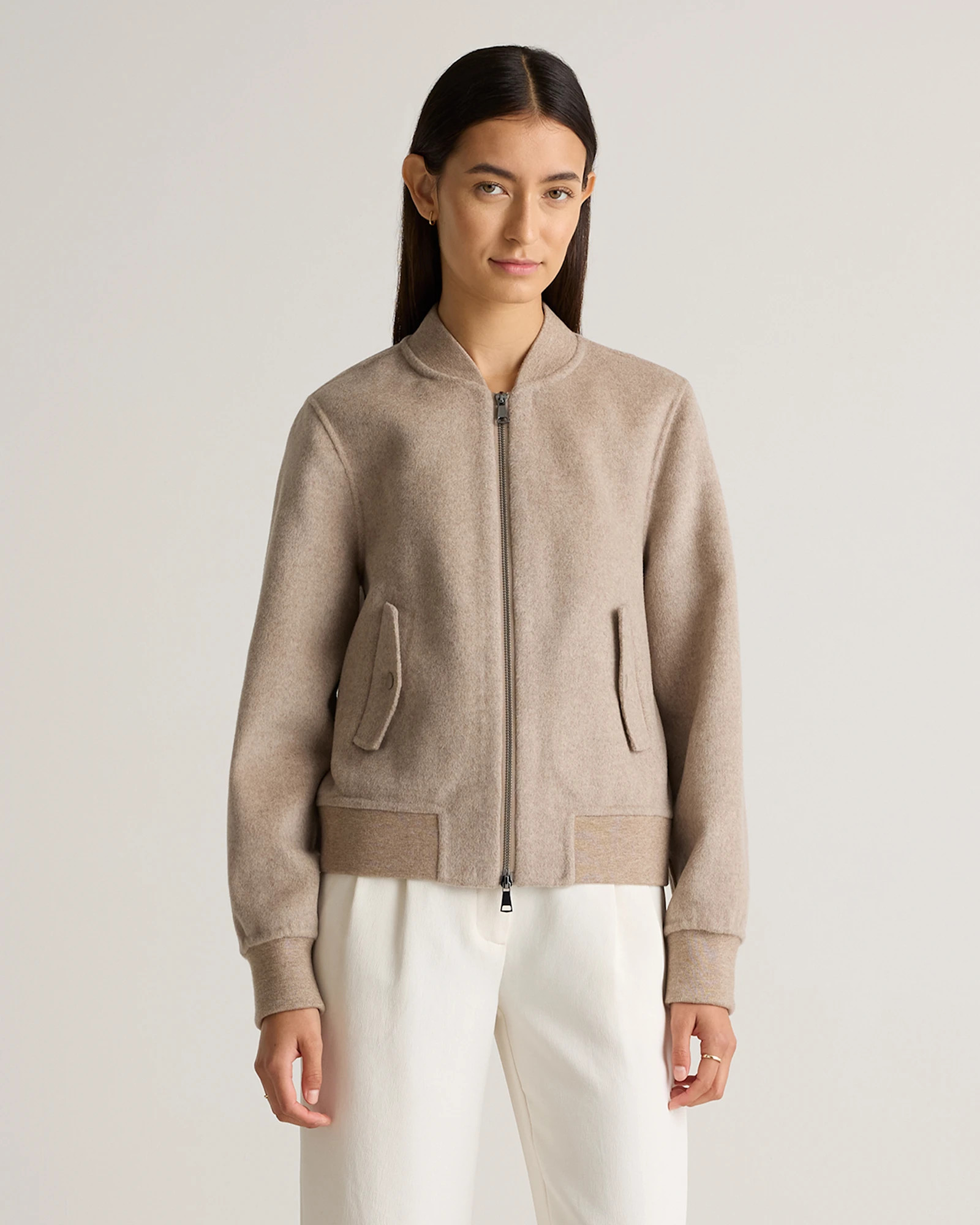 Quince | Women's Double-Faced Merino Wool Bomber Jacket in Black, Size Medium | Quince