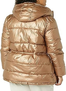 Amazon.com: Amazon Essentials Women's Heavyweight Puffer Jacket with Drawstring Waist, Metallic T... | Amazon (US)