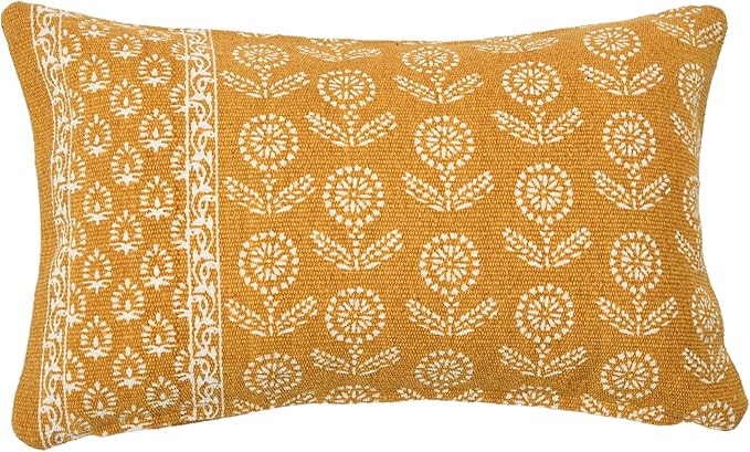 Creative Co-Op Floral Fields Lumbar Pillow Decorative Pillow Cover, 12" x 20", Marigold | Amazon (US)
