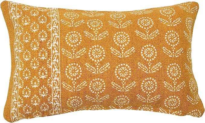 Creative Co-Op Floral Fields Lumbar Pillow Decorative Pillow Cover, 12" x 20", Marigold | Amazon (US)