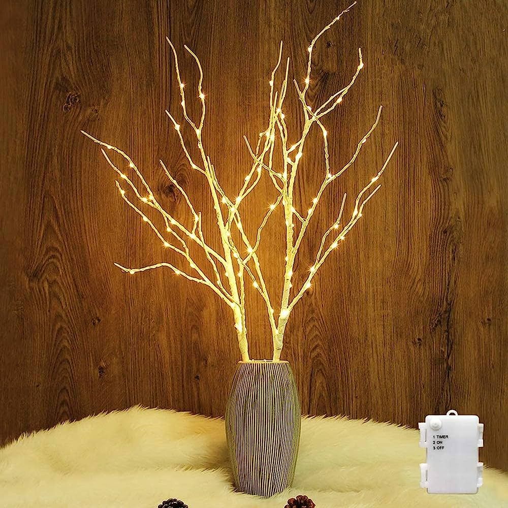 Twinkle Star 100 LED Lighted White Birch Branches 2 Pack Artificial Branches Waterproof Battery O... | Amazon (US)