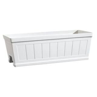 Vigoro 28 in. Eden Medium White Resin Window Box Rail Planter (28 in. L x 12 in. W x 12 in. H) | The Home Depot