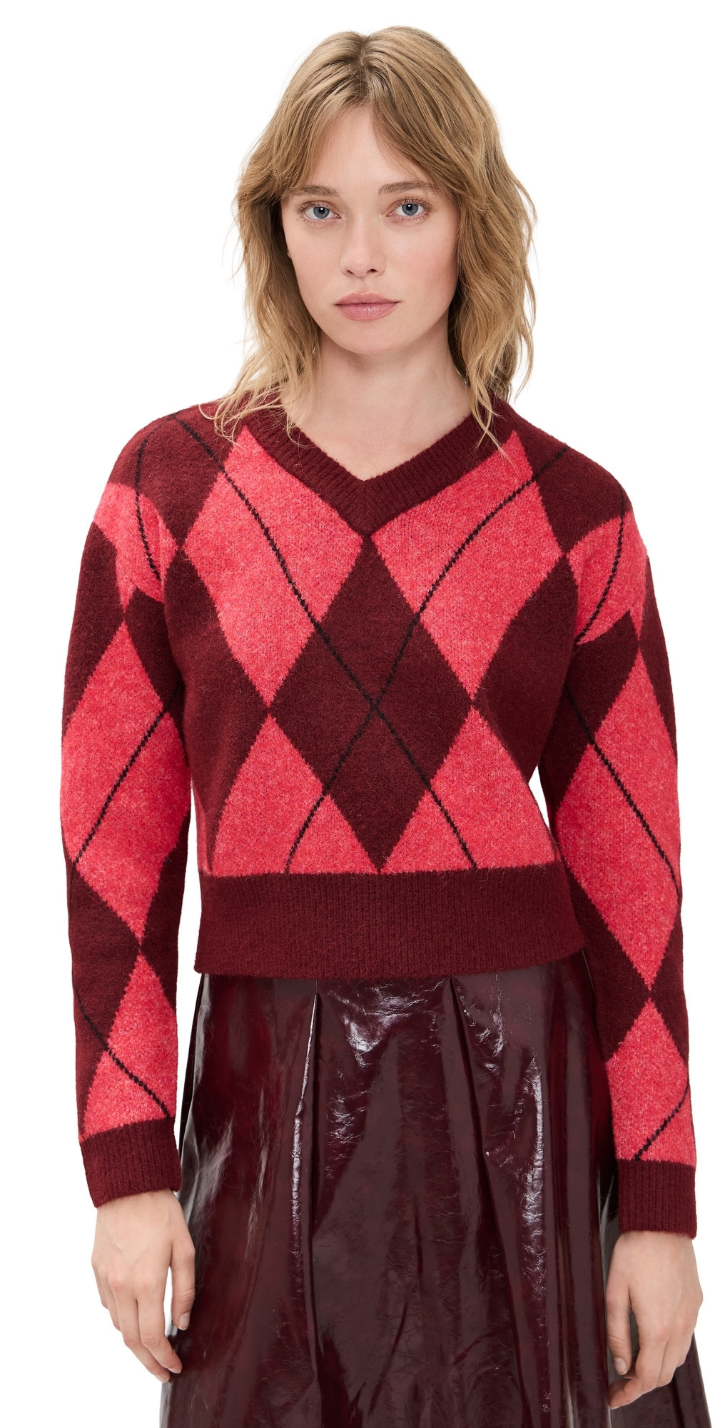 LE BOP Rae Arglye V Neck Sweater Burgundy Combo XXL | Shopbop