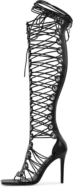 Gladiator Sandals High Heeled Open Toe Peep Toe Heels for Women Summer Lace up Knee High Bootie | Amazon (US)