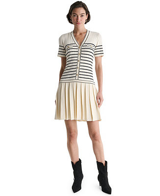 Women's V-Neck Striped Drop-Waist Mini Dress | Macy's