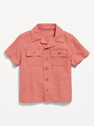 Short-Sleeve Linen-Blend Camp Shirt for Toddler Boys | Old Navy (US)
