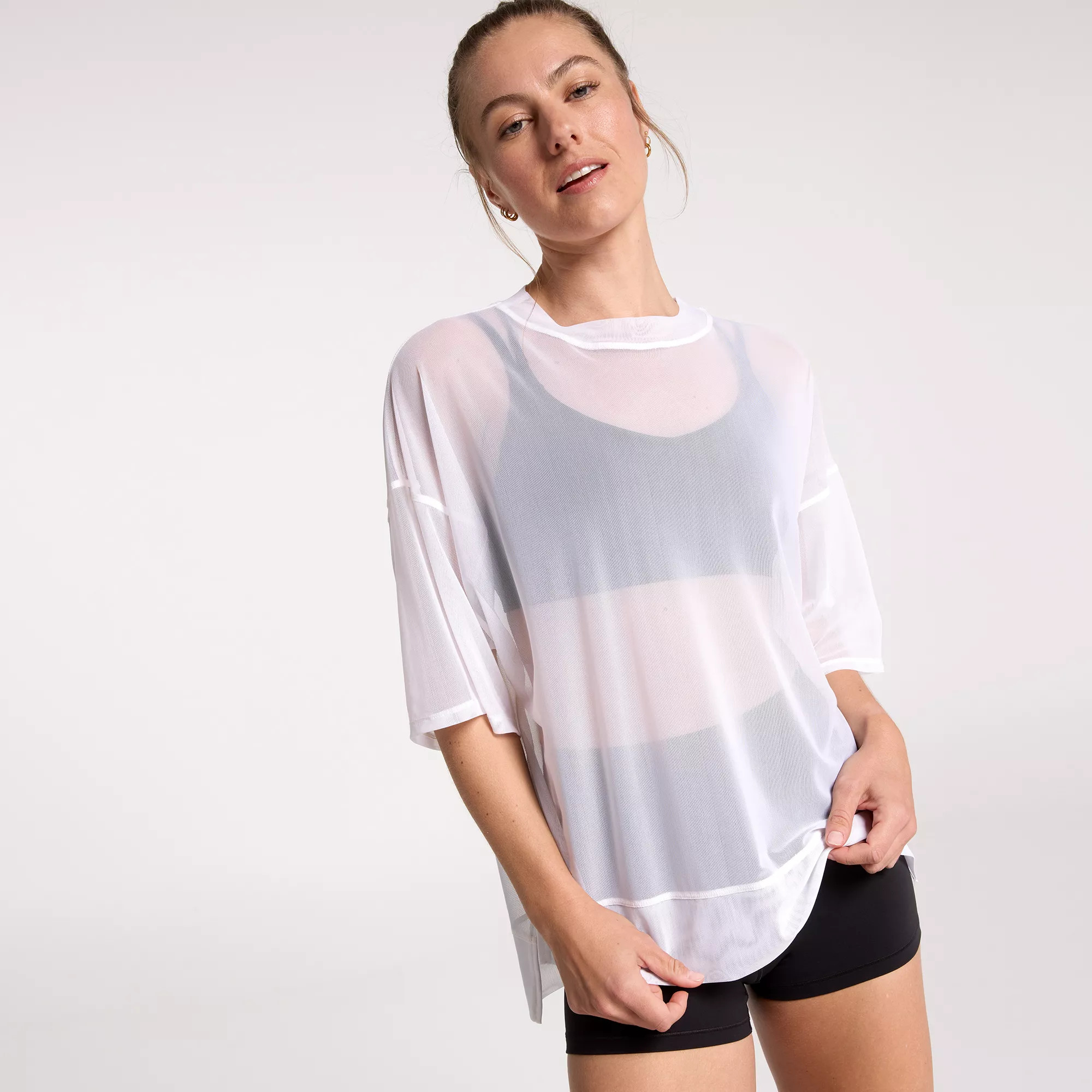 CALIA Women's Oversized Mesh Tee, Large, Pure White | Going Going Gone