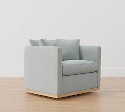 Ayden Barrel Arm Wood Base Swivel Chair | Pottery Barn (US)