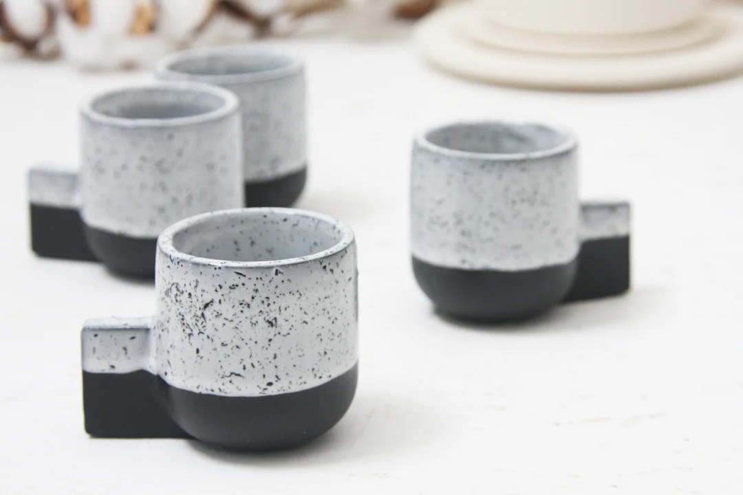 Ceramic Espresso Cup in Black and White Glaze and Black Dots.unique Coffee Mug,modern Cups,housew... | Etsy (EU)