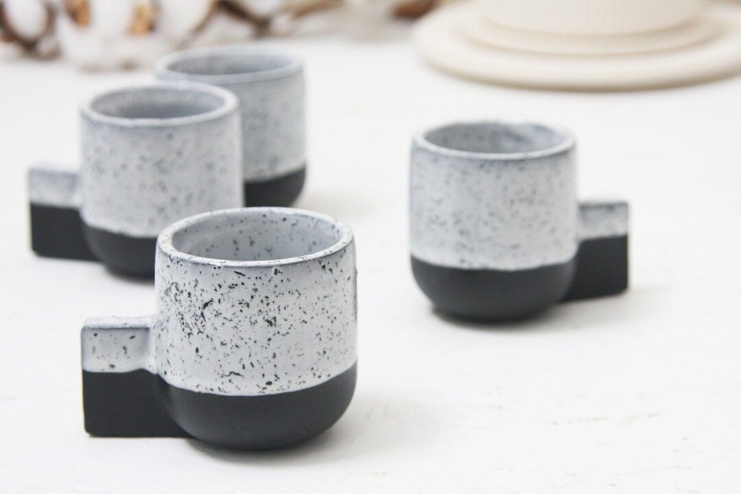 Ceramic Espresso Cup in Black and White Glaze and Black Dots.unique Coffee Mug,modern Cups,housew... | Etsy (EU)
