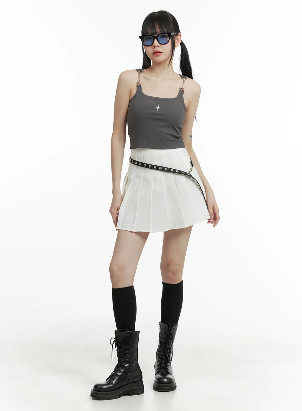 Basic Cotton Pleated Mini Skirt OM426 | Lewkin