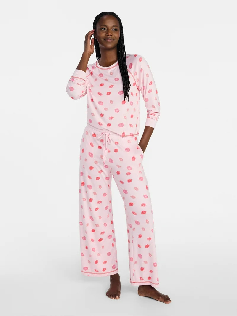 Joyspun Women's Cozy Lounge Collection Hacci Long Sleeve Top and Pants Pajama Set, 2-Piece, Sizes... | Walmart (US)