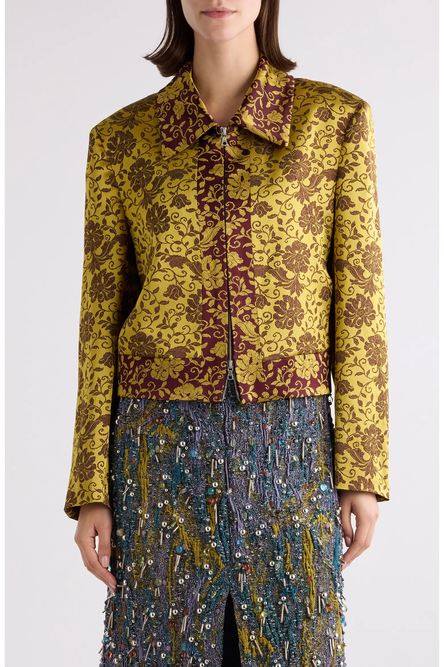 Floral Jacquard Crop Satin Jacket (Women) | Nordstrom | Nordstrom