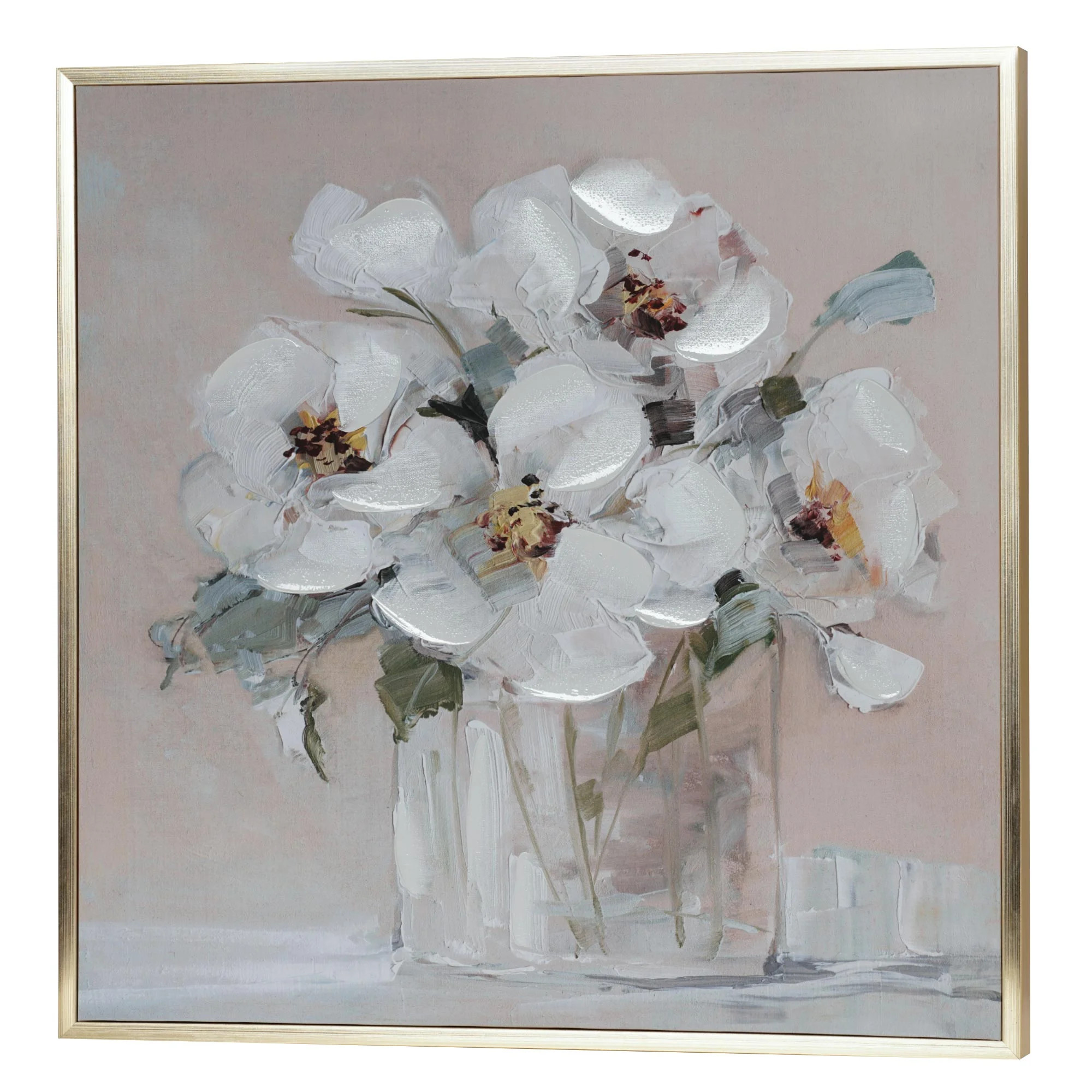 Crystal Art Gallery - White Peonies Gold L-Framed Canvas Farmhouse Style Wall Artwork- 23" x 23" ... | Walmart (US)