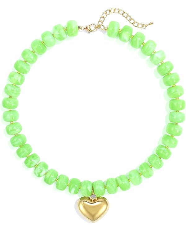 Amazon.com: Wassazi Light Green Chunky Beaded Necklace for Women, Colorful Acrylic Bead Statement... | Amazon (US)