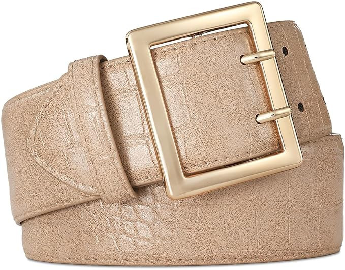 Wide Belts for Women Leather Wide Belts Fashion Thick Black Belt With Gold Buckle Belt for Dresse... | Amazon (US)