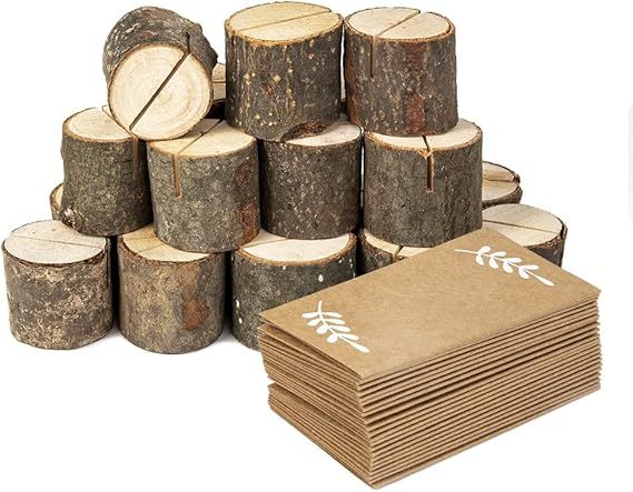 Jofefe 20Pcs Premium Rustic Place Card Holders and 24Pcs Kraft Table Place Cards, Wood Table Numb... | Amazon (US)