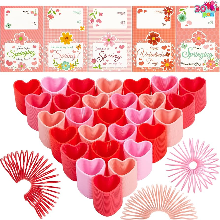 JOYIN 30 Packs Valentine’s Day Party Favors, Multi-Color Heart Coil Springs Toys, School Prize ... | Amazon (US)