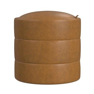 Storage Round Ottoman Carmel Faux Leather - HomePop | Target