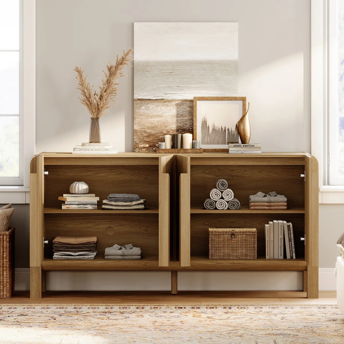 Filing Cabinet For Office With Curved Profile Design,63" Wide Modern Chest With Adjustable Shelve... | Wayfair North America