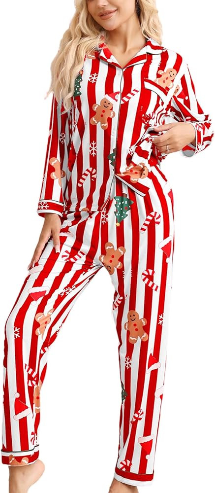 Pajamas for Women Set 2 Piece Lounge Sets Long Sleeve Button Down Loungewear Cute Polka Dots Slee... | Amazon (US)